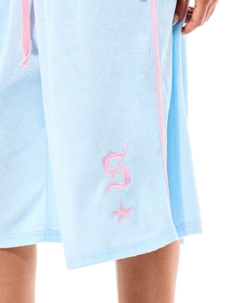 SUMWON WOMEN Towelling Side Stripe Relaxed Fit Drawstring Bermuda Length Shorts Pocket Details Summer Casual