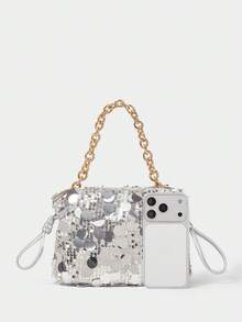 SHECARRY Ladies Tote Bag, Exquisite Sequined Shoulder Bag, Shiny Party Clutch Bag. - Silver - View 4