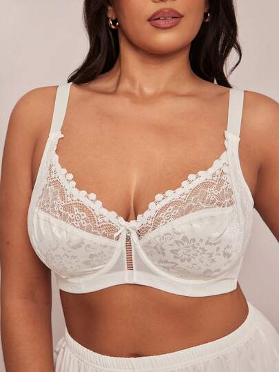 SHEIN BAE 1 件大码蕾丝拼布钢圈文胸，提升型