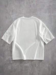 ROMWE MEN Street Life Men's Casual Cross Loose Fit Round Neck 3/4 Sleeve T-Shirt With Dark Wing Cross Print - Black and White - View 10