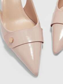 CUCCOO BIZCHIC Women Shoes Four Seasons New Apricot Metal Buckle Pointed Toe Thin High Heel Low Vamp Commuter Elegant Fashion Women's High Heel Shoes Slingback After Slingback Shoes Dew Heel Dinner Party Elegant Office Workers Holiday Wear Women's Shoes - Apricot - View 8