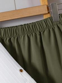 两件套儿童/青少年男童休闲韩版圆领短袖纯色口袋衬衫搭配宽松直筒裤，适合上学、花园、海滩、生日、春、夏、秋、冬等场合。 - 軍綠色 - 查看 3