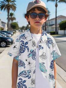Tween Boy Cute Vacation Graphic Print Shirt, Suitable For Beach, Holiday, Travel - Multicolor - View 5
