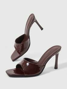 Sleekvia Ladies Sexy Mule Slip-On Summer Breathable High Heel Square Toe Women's Sandals Thin Heel Avant-Garde Elegant Coffee Brown - dark brown - View 2