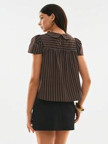 Poéselle 女士休闲条纹打结衬衫，适合夏季日常穿着 - 彩色 - 查看 4