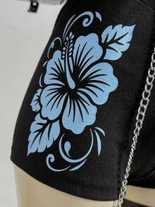 SHEIN DivaQ Women's Fashion Vacation Style Knit Printed 2 Pieces Set - Black - View 6