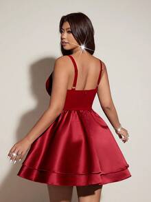 Viva Relle Plus Size Elegant Sexy Patchwork Slip Dress For Summer - Burgundy - View 4