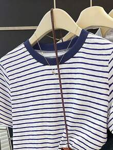 Resyla 女士条纹印花休闲圆领短袖T恤，夏季 - 彩色 - 查看 5