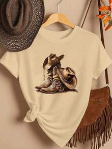 EMERY ROSE Women's T-Shirt Short Sleeved Casual Top Tees Simple Women Tops - Apricot - View 1