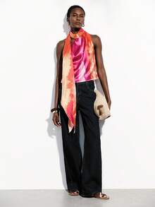 Aveloria Modichic Women's Pink And Orange Silk Tie Dye Cami Top,Summer Elegant Party Night Gradient Sleeveless Blouse,Draped Neck Hanging Ribbon Design,Backless - Multicolor - View 4