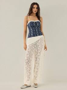 Gaivellea Lace Jacquard Asymmetrical Waistband Design Loose Draping Wide Leg Lantern Pants For Women - Apricot - View 1