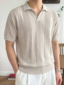 DAZY Áo polo cổ bẻ màu mơ trơn dành cho nam, thích hợp mặc mùa hè. - Màu be - Xem 3