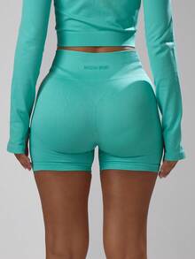Musera Sport Ribbed High Waist Seamless Fitted Active-Wear Shorts ,Padel, Tennis, Pickleball Gym Fitness Winter - Mint Green - View 4