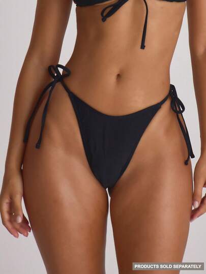 Musera Resort Tie Side Scooped Front Thong Bikini Bottoms Swim Vacation Holiday Summer Travel Beachwear Basics Solid Colour Swimwear Resort Core