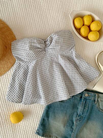 Comfortcana Women's Plaid Ruched Casual Versatile Camisole Top For Dates & Outings