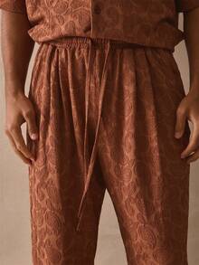 Musero Lightweight Regular Fit Elasticated Drawstring Waistband All Over Print Trouser Pants Spring Summer Essentials - Russet Orange - View 5