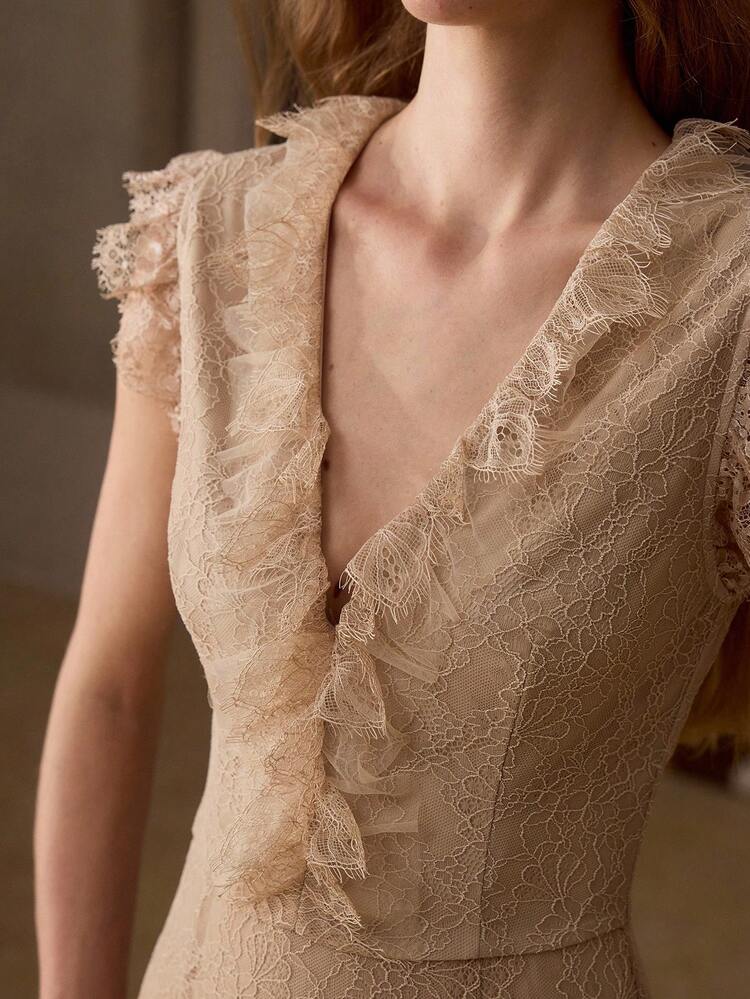 WOMEN'S ROMANTIC LACE EMBROIDERED HOLLOW-OUT ELASTIC LONG DRESS, SPRING/SUMMER