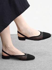 CUCCOO BIZCHIC Women's New Splicing Mesh Yarn Small Round Toe With Flat Shoes Closed Toe Shoes Women Spring Shoes - Black - View 1