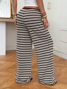 Muchica Brown Striped Knit Casual Pants For Women - Brown - View 2