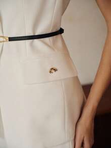Anewsta Urban Retro Style Sleeveless Lapel Metal Button Decor Vest, White Women's Suit Jacket With Belt White Suits For Woman - White - View 7