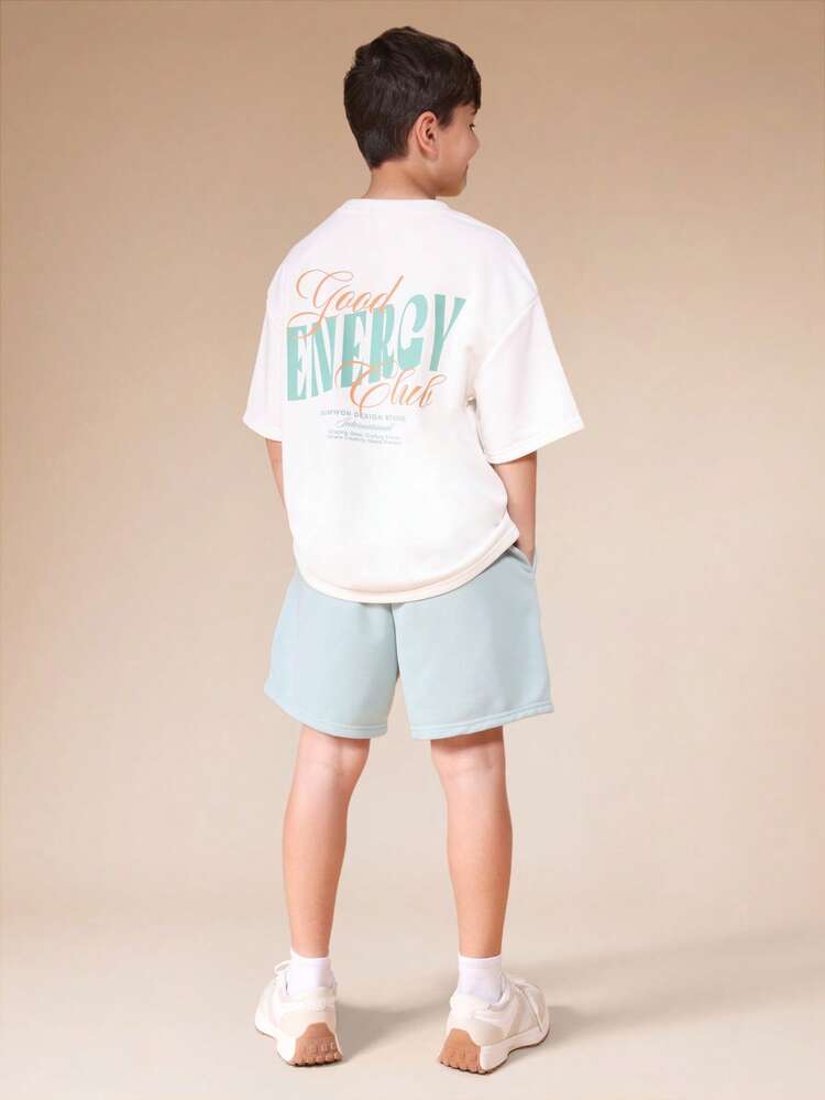 Boys Good Energy Club Oversized T-Shirt And Shorts Co-Ord Set Casual Summer Outfit Crew Neck Short Sleeve Elastic Waist Comfortable Everyday Wear