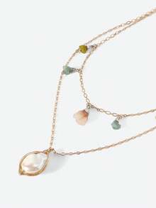 Opalesca 1 Exquisite And Elegant Special-Shaped Baroque Imitation Pearl Pendant, Double-Layered Necklace (Random Shape Of Rubber Blocks And Pearls) - Gold - View 6