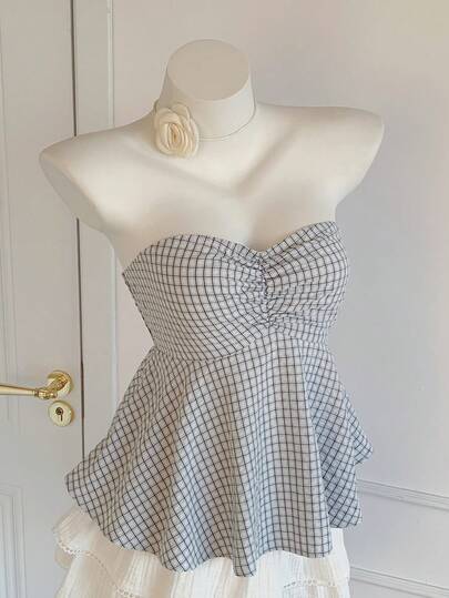 Comfortcana Women's Plaid Ruched Casual Versatile Camisole Top For Dates & Outings