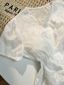 Sweetra 女士时尚高街风度假复古优雅简约修身蝴蝶结衬衫，春夏款 - 白色 - 查看 5