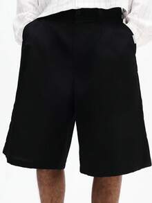 SUMWON 男士宽松休闲夏季百慕大短裤，常规长度，侧边口袋，弹性腰带，黑色，日常穿着 - 黑色 - 查看 5