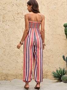 Boho Mama Maternity Casual Striped Jumpsuit - Multicolor - View 2