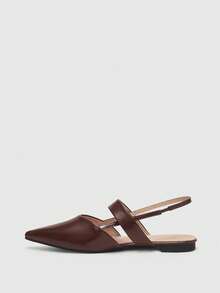 CUCCOO BIZCHIC Women's Pointed Toe Brown Patent Leather All-Match Commuter Versatile Daily Minimalist One-Strap Backless Flat Shoes - Brown - View 9