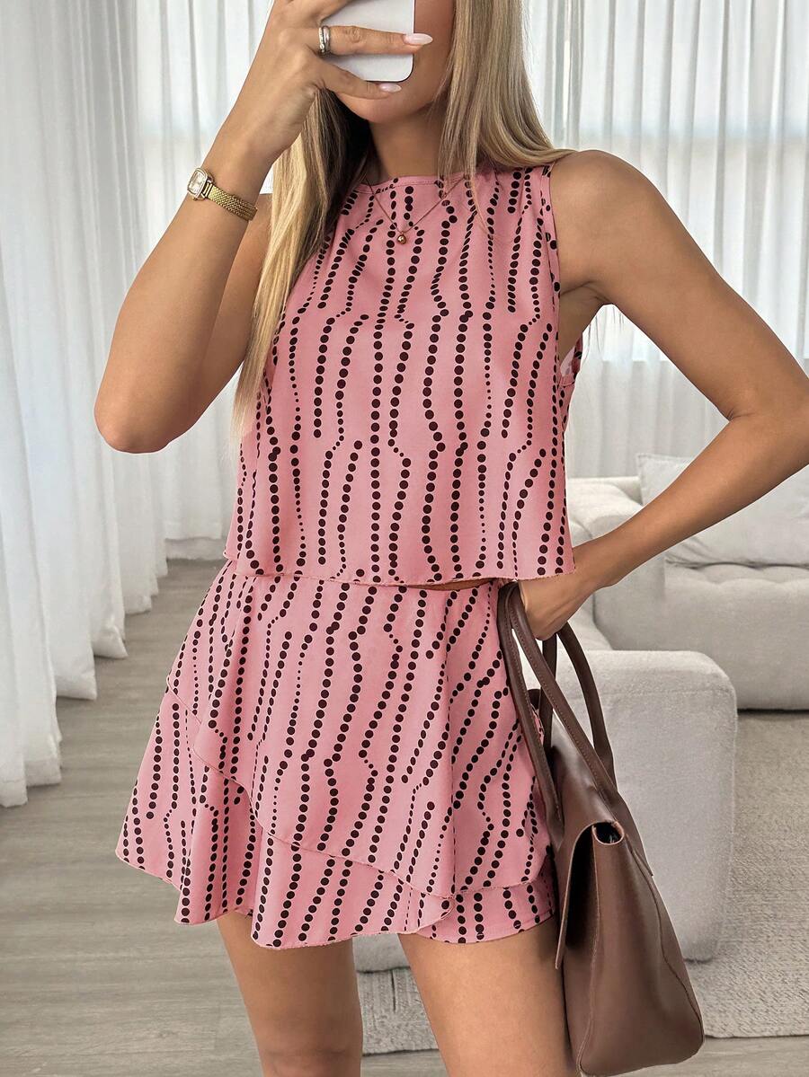 Easowa Women's Vacation Casual Polka Dot Print Camisole And Shorts 2 Pieces Set - Multicolor - View 1