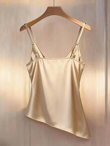 Franclia 女士优雅时尚简约百搭通勤休闲无袖上衣，不对称下摆，带折扣肩带 - 香檳色 - 查看 2