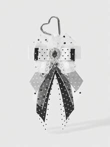ROMWE Kawaii Black And White Polka Dot Ribbon Lace Bag Pendant - White - View 3