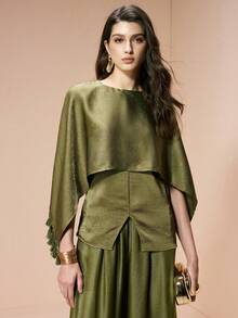 Aveloria Modichic Elegant Olive Green Summer Women's Dress,Glossy Fabric Tassel Trim Turtleneck Bohemian Vacation Outfits,Versatile Tea Party Stylish Everyday Wear - Olive Green - View 6