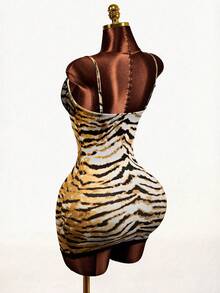 Mistrie Women's Summer Fashion Animal Print Fitted Spaghetti Strap Mini Dress - Multicolor - View 2