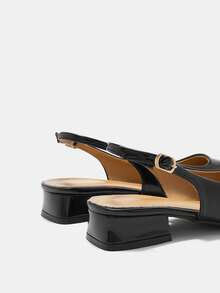 CUCCOO CURVES Women Shoes Wide Fit Fashion Pointed Thick Heel Black Back Strap Slingback Women's Shoes Simple Classic Daily Comfort Fattened High Heel Women's Shoes Plus Size Valentine's Day - Dark black - View 8