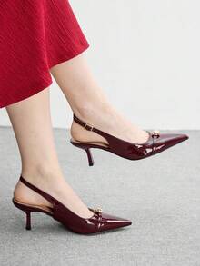 CUCCOO BIZCHIC Elegant Burgundy Pointed Toe High Heel Pumps For Commuting - Burgundy - View 3
