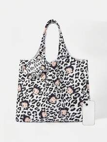 Betty Boop x SHEIN 1 Piece, Silver Leopard Print Red Lip Pattern Folding Shopping Bag, Large Capacity Waterproof Tote Bag. - Multicolor A - View 4