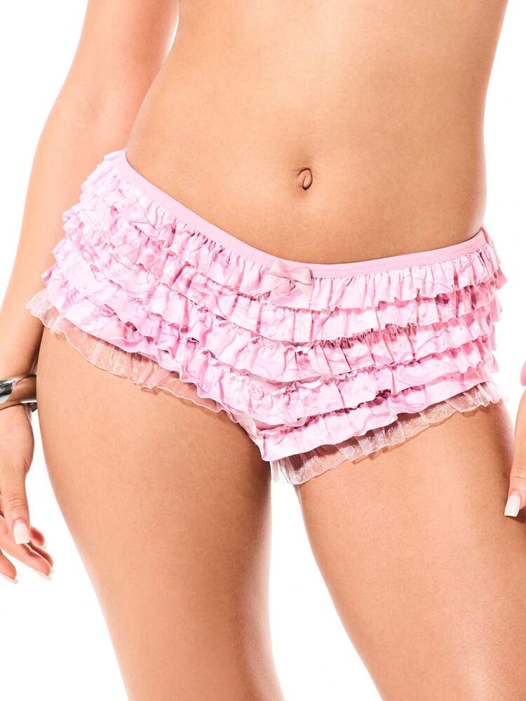 SUMWON WOMEN Pinkfarbene Satin-Rüschen-Booty-Shorts