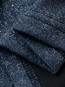 DAZY 女士优雅露肩褶裥鱼尾中长连衣裙，亮面面料，夏季婚礼宾客礼服 - 藍色 - 查看 11