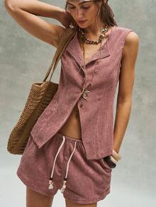 Bohemela 休闲针织条纹低腰女式短裤 - 紅白色 - 查看 8