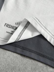 Manfinity Homme 男士两件套T恤短裤套装，灰色拼接白色，休闲装，撞色字母印花，修身男士肌肉套装，男士灰白套装，男士两件套休闲短裤套装，男士短裤套装，男士短裤套装，日常休闲、周末旅行、远足、轻松的工作环境，男友/老公礼物，周年纪念/生日礼物，派对夏季假期街头风男士灰白套装 - 彩色 - 查看 7