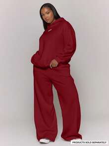 MUSERA 加大码直筒贴片Logo运动裤，秋季休闲日常基础款，舒适情人节款 - 酒紅色 - 查看 1