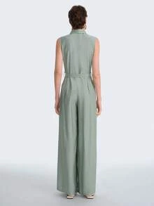 Aalyst Fashionable Mint Green Lapel Sleeveless Loose Jumpsuit With Wooden Buttons, Suitable For Daily Wear, Weddings, Galas, Commuting, Graduation Parties, Holidays, Vacations, Dates, Parties, Halloween, Christmas, New Year, Thanksgiving, Weddings - Mint Green - View 8