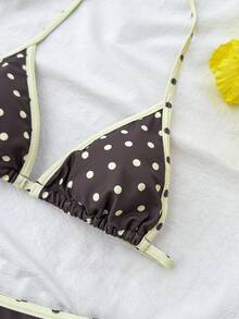 SHEIN Teen Girl Summer New Seaside Vacation Fashion Sweet Cute Contrast Polka Dot Print Halter Cute Bikini Set - Multicolor - View 6