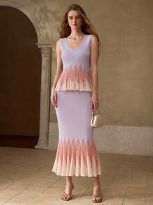 MOTF PREMIUM WOMEN'S KNITTED ELASTIC OMBRE RUFFLE HEM ELEGANT TANK KNIT TOP - Multicolor - View 4