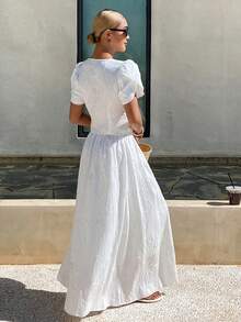 Livesso Women's Elegant Party Holiday Easter White Petal Sleeve Top And Casual Skirt 2 Pieces Set, Vacation - White - View 2