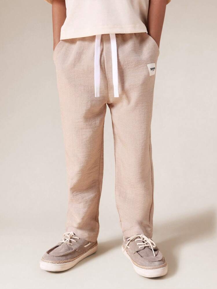 Linen Feel Pull On Pants With Drawstring