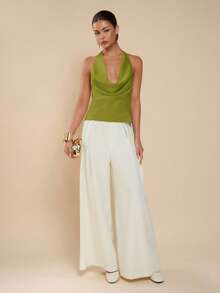 COSMINA Women's Solid Color Draped Neck Backless Sleeveless Summer Fashion Tank Top - Army Green - View 3
